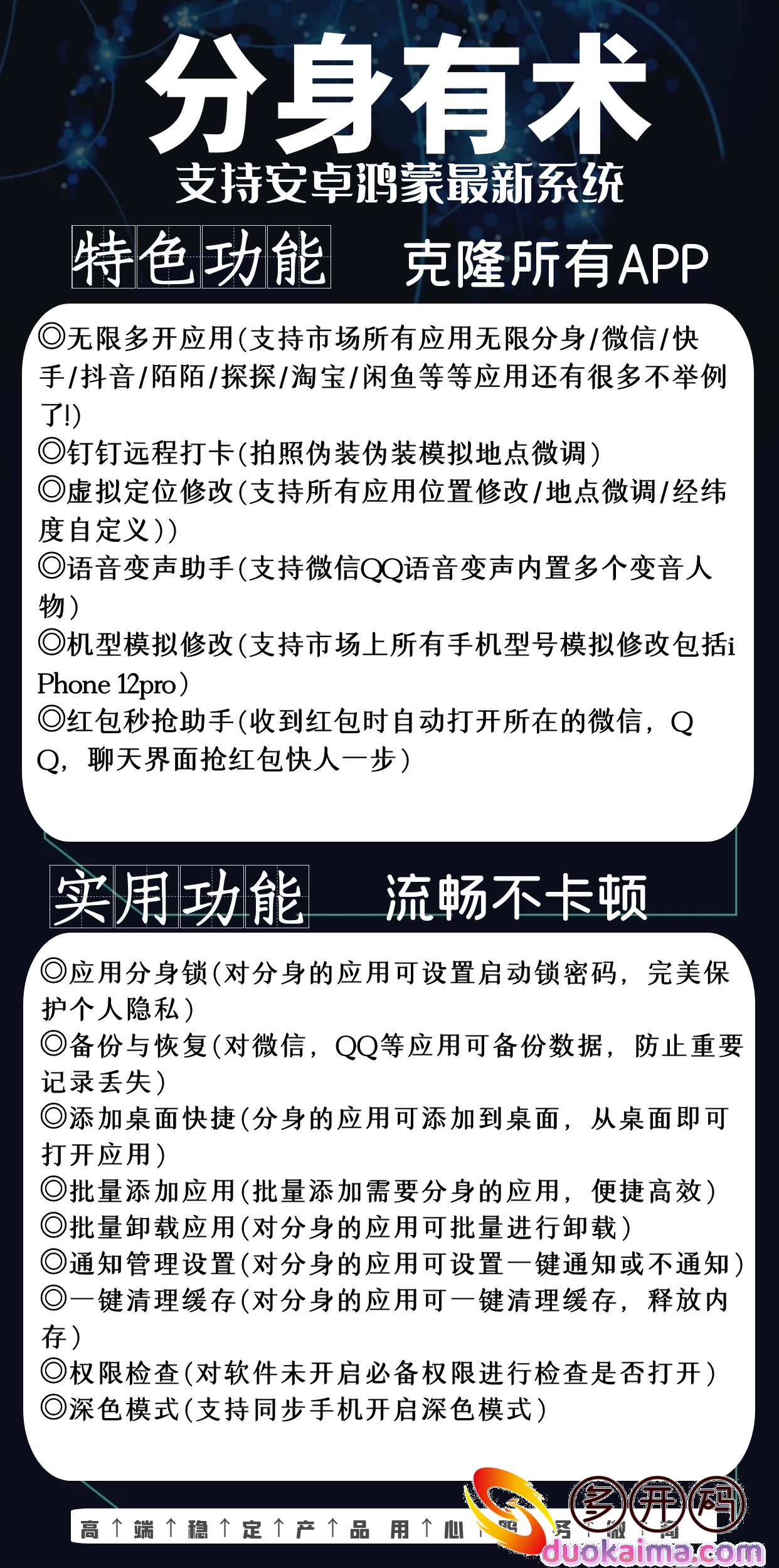 【分身有术官j9九游会登陆入口官网激活码授权】哆开码商场无限分身所有安卓鸿蒙应用/支持最新系统/分身后可拉到桌面《云端秒喵》