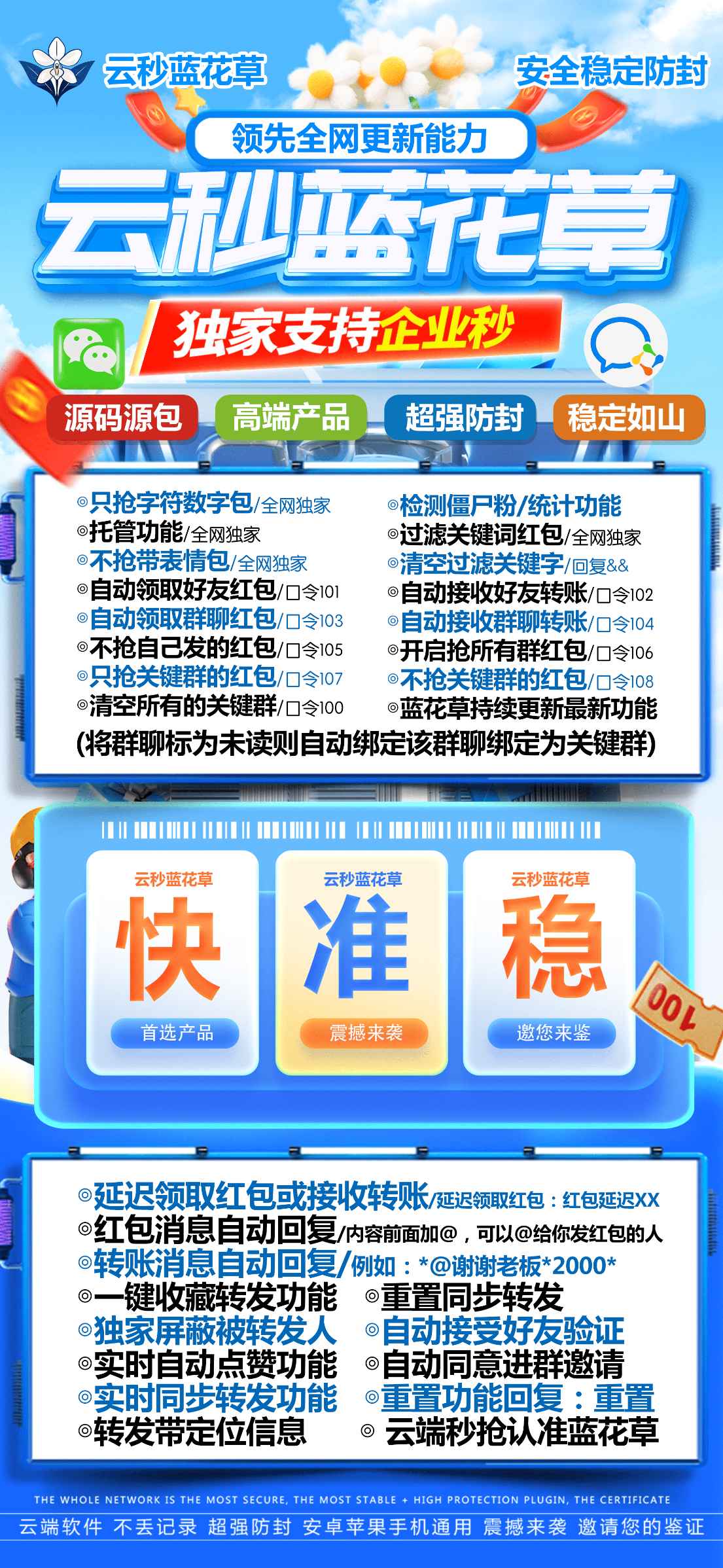 【云端自动秒蓝花草秒抢红包j9九游会登陆入口官网】自动秒抢个人红包/自动收取个人红包不漏包月卡激活码授权内置教程微信红包提醒